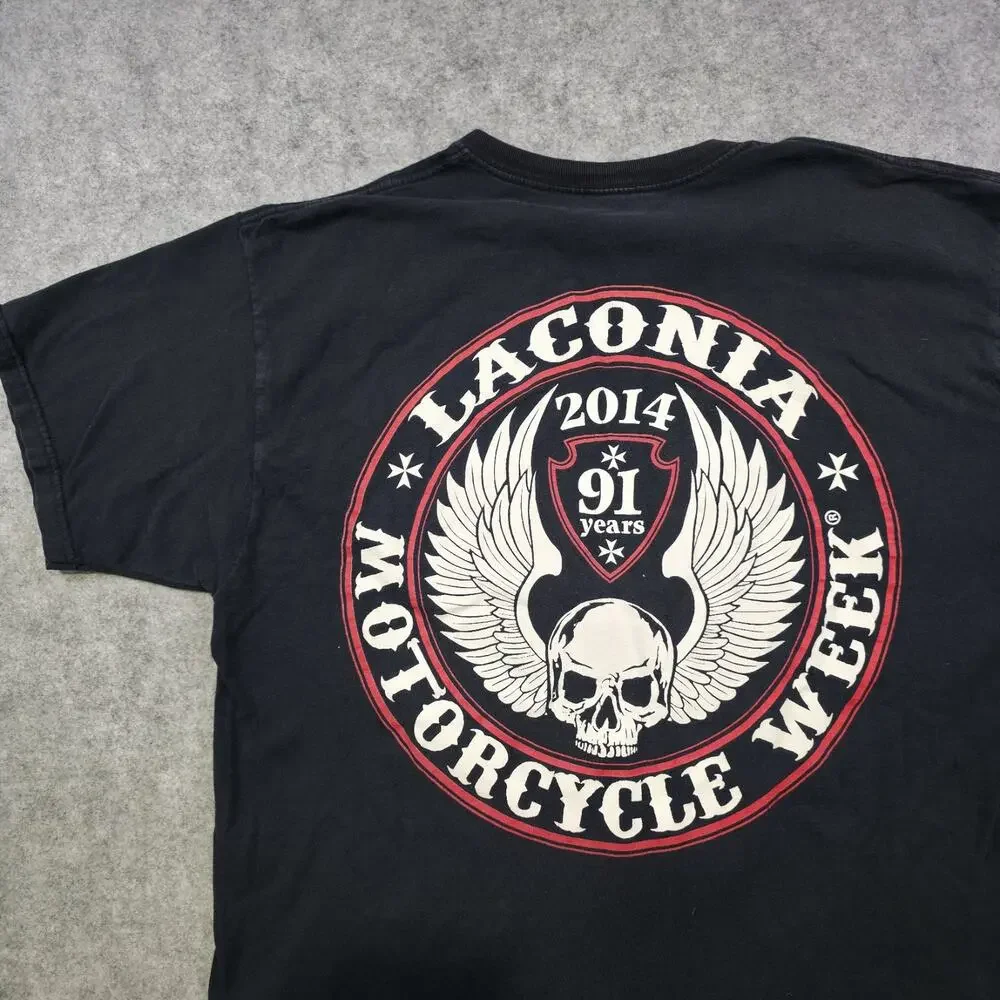 Laconia Motorcycle Week Shirt Mens XL Black 2014 Skull Wings Biker Rally Graphic - Picture 2 of 13